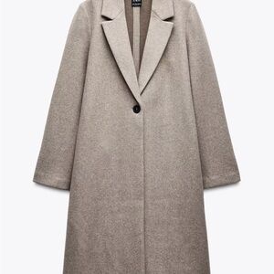 Zara Taupe Single-Breasted Long Coat